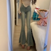 高腰显瘦微喇叭裤 新款 女2026年春季 李李服饰白月光浅色牛仔裤