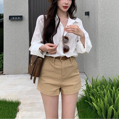 简约纯色休闲牛仔短裤女