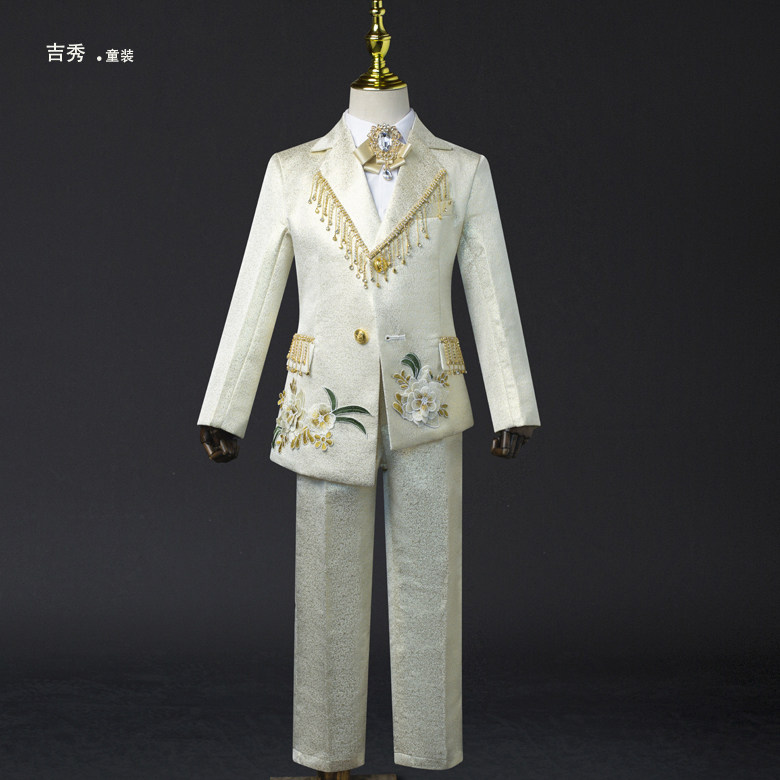 金色西装模特走秀礼服套装男女童个性舞台演出服T台表演出售出租