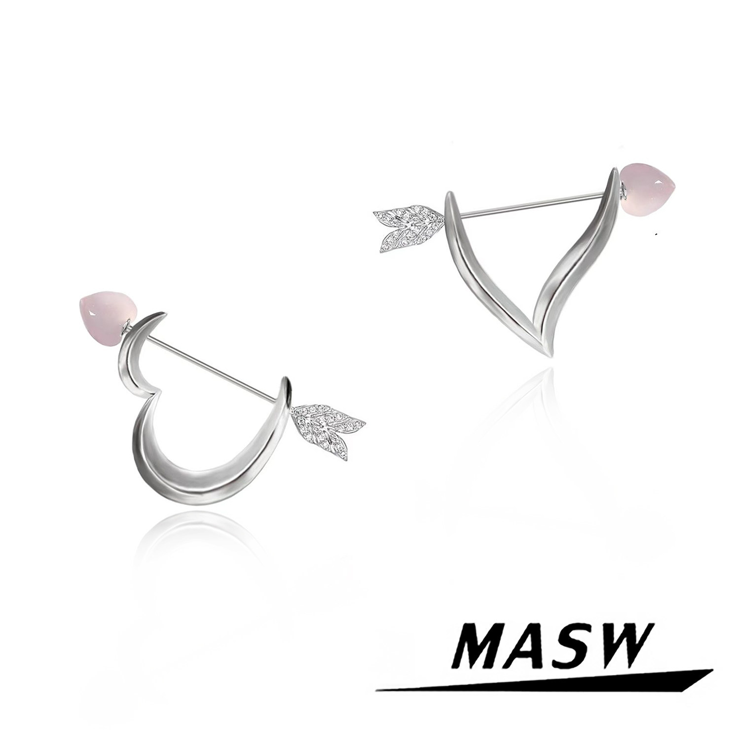 MASW麻秀原创设计丘比特之箭爱心耳环创意高级感粉色水晶耳钉礼物