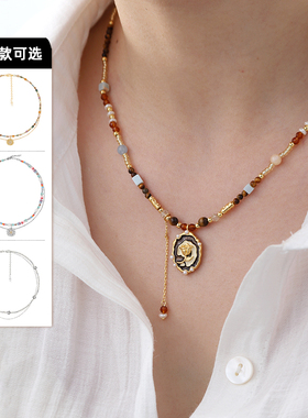 MASW彩色串珠锁骨炼雏菊双层项炼