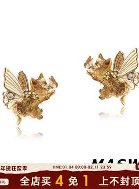 MASW麻秀原创设计喵系列甜美立体蝴蝶猫猫耳钉创意萌宠高级感耳饰