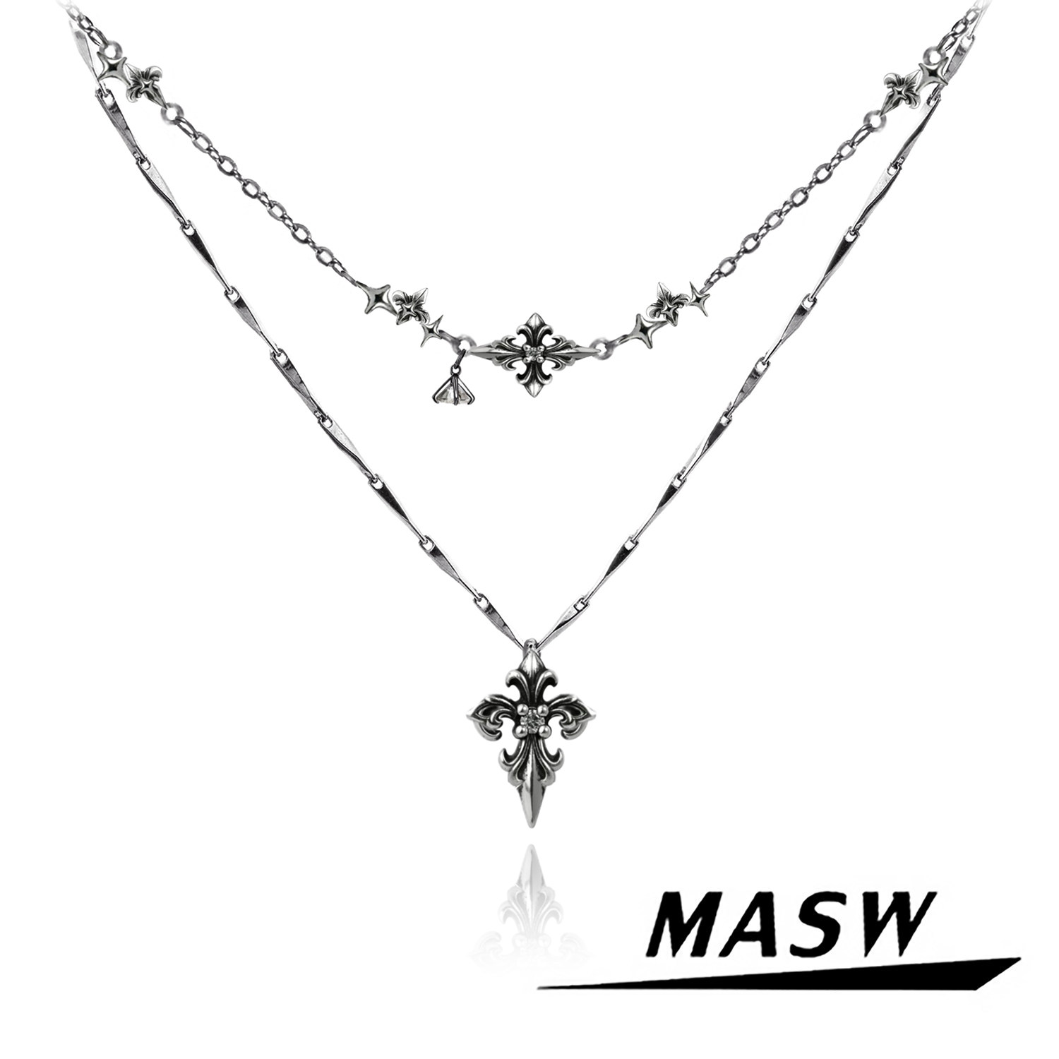 MASW麻秀原创做旧复古风十字鸢尾花项链个性甜酷中性男女潮酷颈链