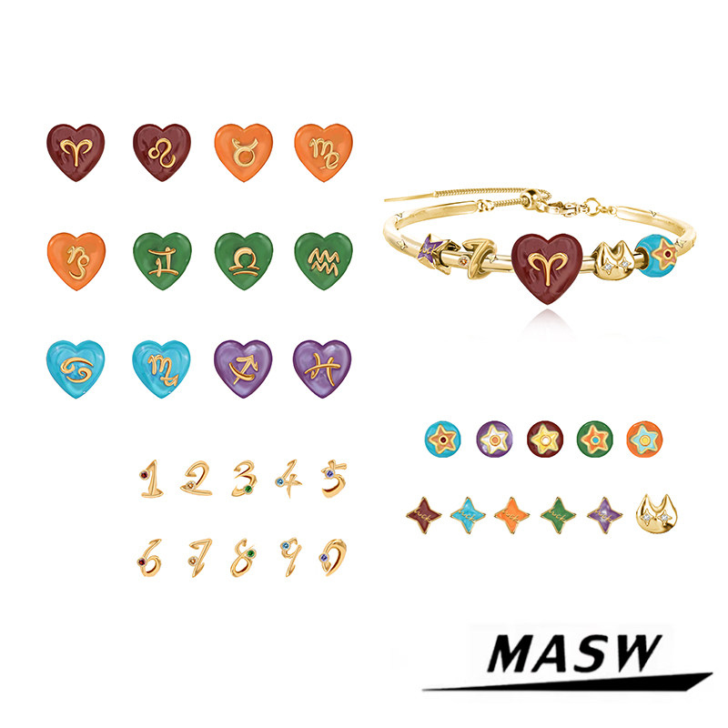 MASW麻秀原创设计彩色爱心十二星座手镯小众高级感DIY数字手链女