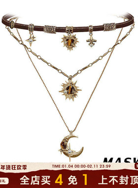 MASW麻秀原创设计怀旧系列亚古金项链多层日月星辰美拉德锁骨链女