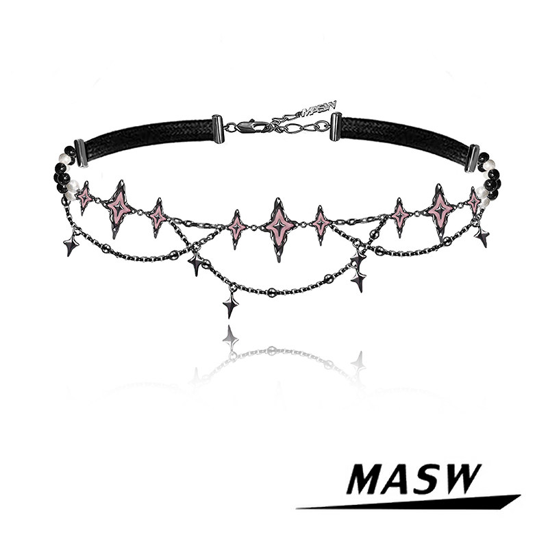 MASW麻秀原创设计暗黑辣妹粉色星芒锁骨链小众高级感高街朋克项链
