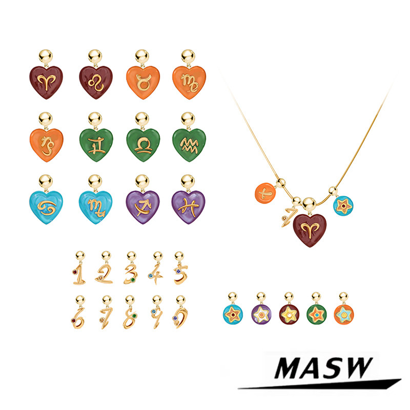 MASW麻秀原创设计多巴胺爱心十二星座项链小众百搭DIY数字锁骨链