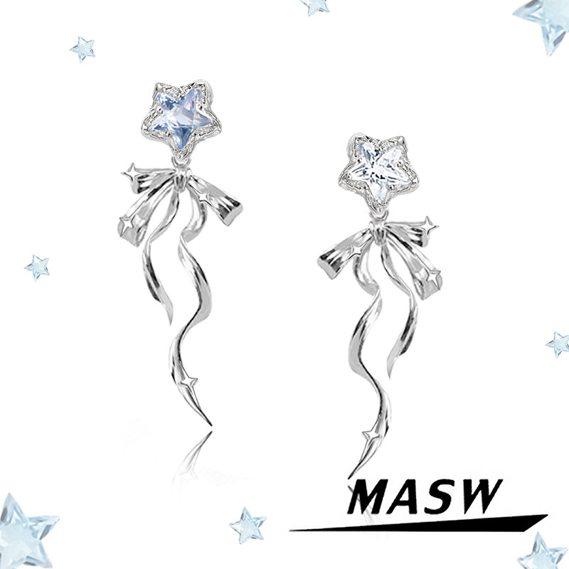 MASW麻秀原创设计星星相吸超仙一款两戴耳钉精致优雅蝴蝶结耳饰