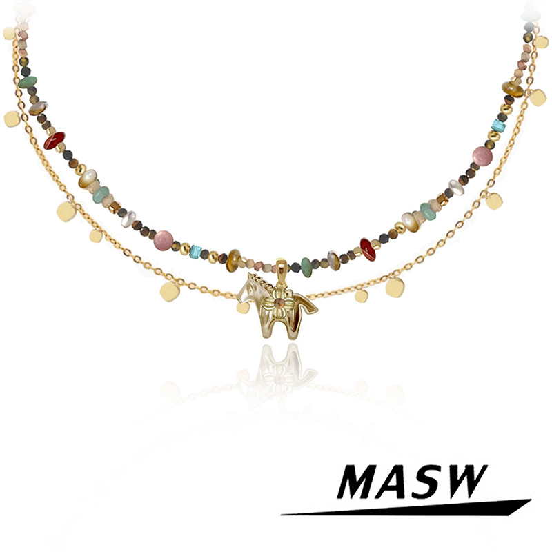 MASW麻秀彩色小串珠个性叠戴项链