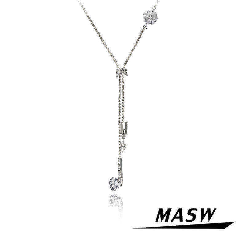 MASW麻秀原创设计跳动音符系列新款耳机造型项链创意简约毛衣链潮