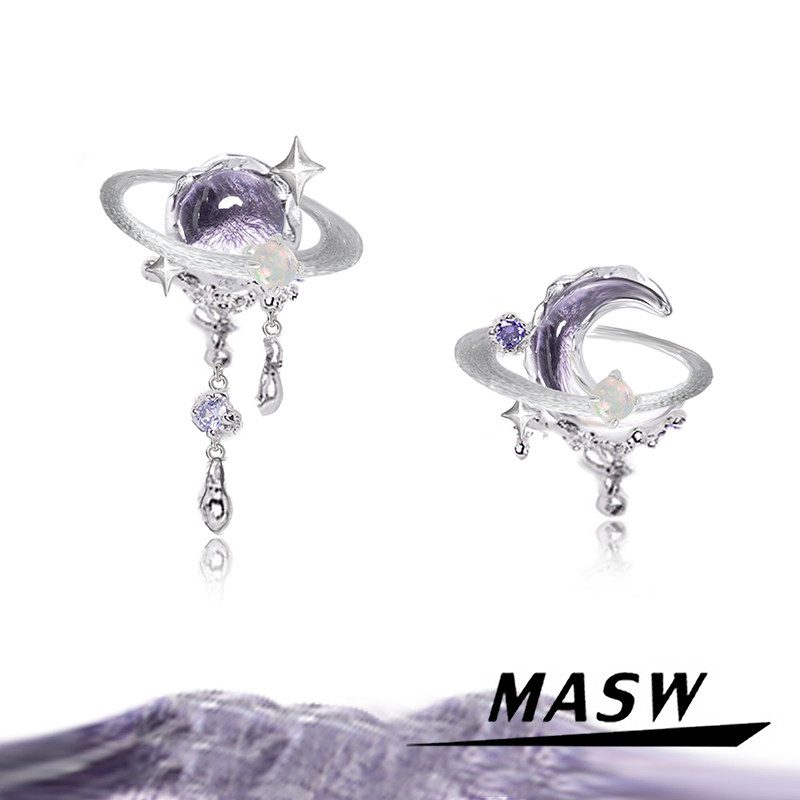 MASW麻秀原创设计熔岩系列轻奢星球月亮耳钉高级感星空紫新款耳饰