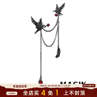 MASW麻秀原创设计荆棘系列甜酷暗黑玫瑰花乌鸦胸针小众高级感配饰