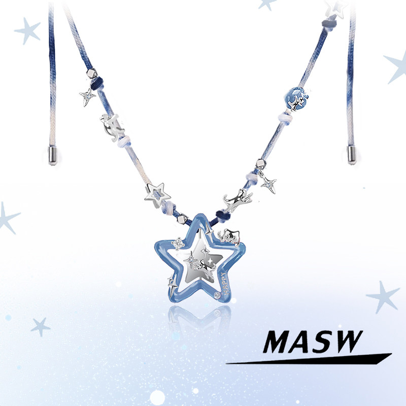 MASW麻秀原创设计喵系列甜酷蓝色星星猫猫项链个性度假新款锁骨链