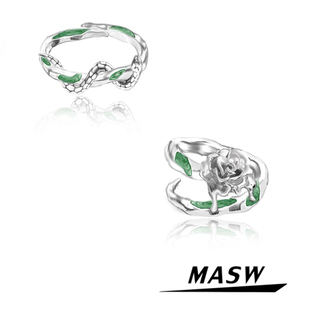 MASW麻秀原创设计花朵蛇院绿色小众开口戒指高级感轻奢甜酷套戒潮