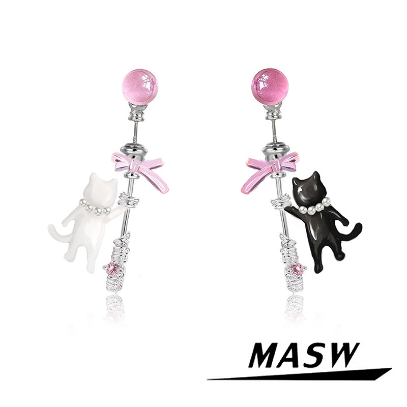 MASW麻秀原创设计喵系列甜酷气球猫猫耳钉小众冷淡风高级感耳饰