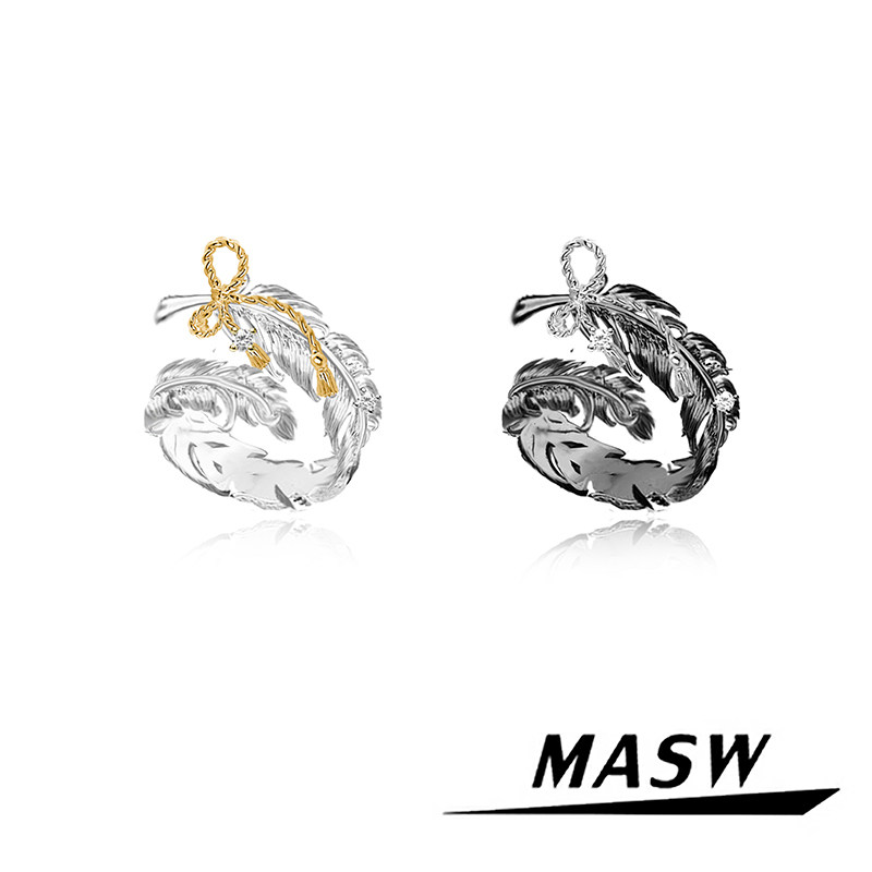 MASW麻秀原创设计高级感金属蝴蝶结戒指小众轻奢羽毛情侣对戒礼物