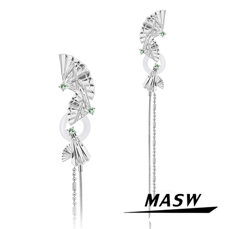 MASW麻秀原创设计青士系列高级感古风竹节扇子耳坠新中式流苏耳饰