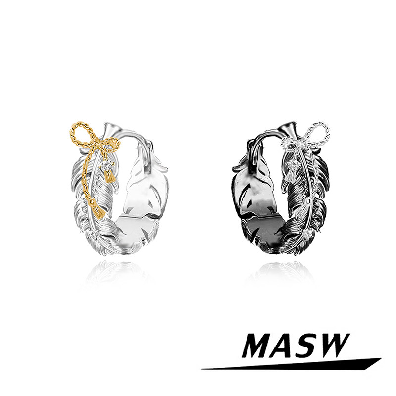 MASW麻秀原创设计轻奢高级感羽毛圈圈耳扣小众精致蝴蝶结耳环新款