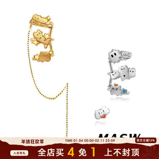 MASW麻秀原创设计轻奢创意可爱猫咪耳线小众高级感不对称耳夹新款