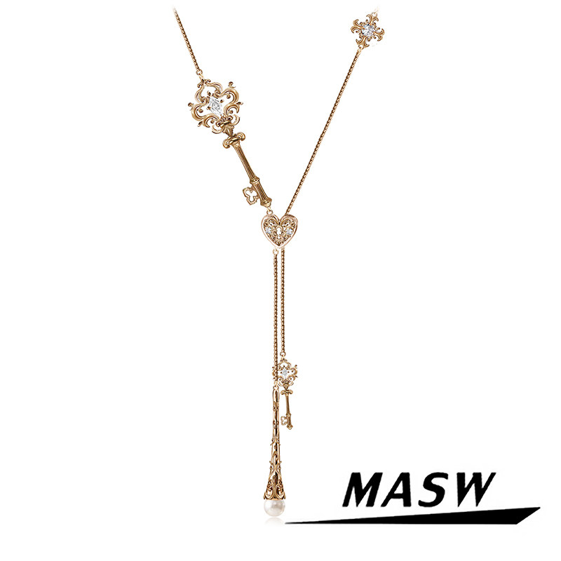 MASW麻秀原创设计怀旧系列复古高级感钥匙项链抽拉可调节毛衣链女