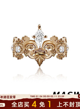 MASW麻秀复古浮雕鸢尾花开口戒指