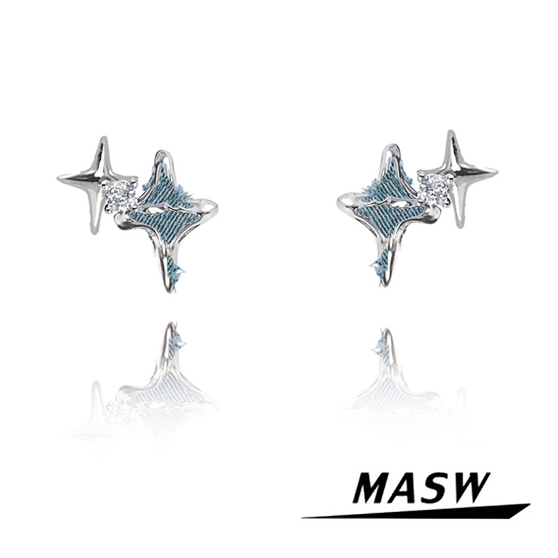MASW麻秀原创设计丹宁牛仔系列小众高级感星芒耳饰复古银针耳钉潮