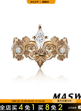 MASW麻秀复古浮雕鸢尾花开口戒指