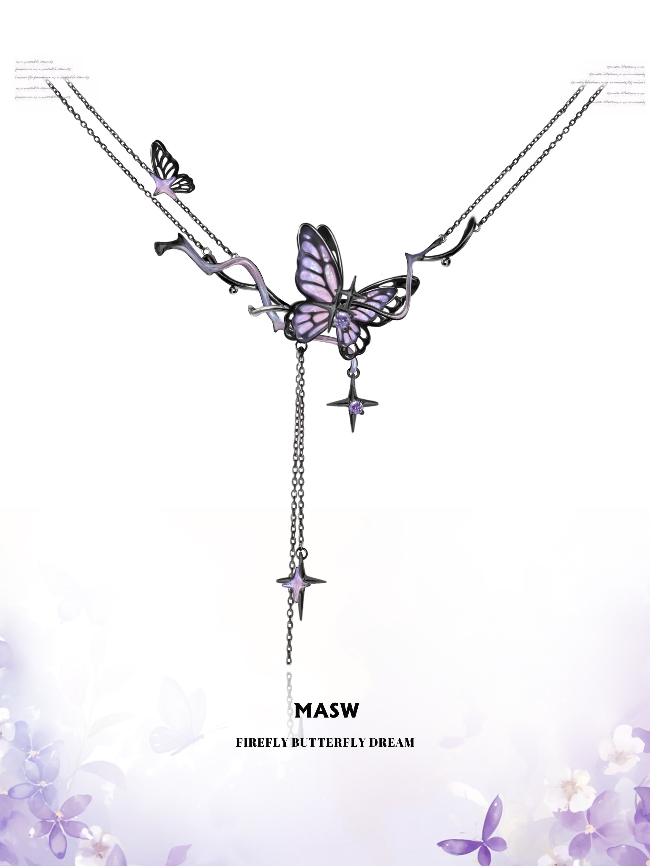 thumbnail for MASW Maxiu Original Butterfly Dance Series Ultra-fairy Oil Painting Tassel Necklace, Niche Dreamy Purple Butterfly Clavicle Necklace, New to the Style