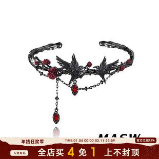 MASW麻秀原创设计荆棘系列暗黑甜酷玫瑰乌鸦手镯创意高级感手环新