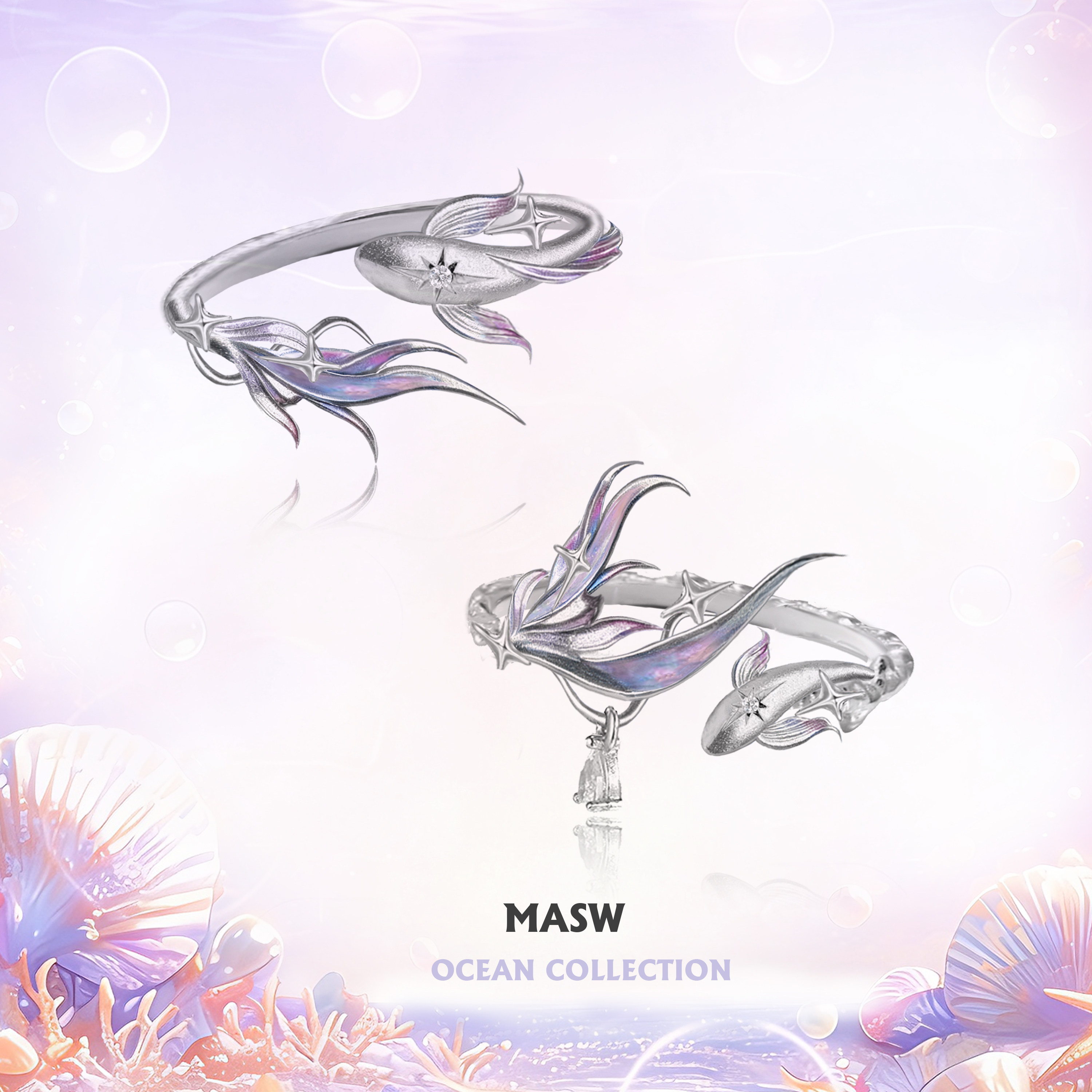 MASW麻秀原创浪漫深海传说系列星鱼戒指小众高级感情侣对戒礼物新