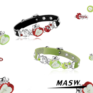MASW麻秀原创设计缤纷夏日系列甜美珐琅苹果猫猫手环童趣卡通手饰
