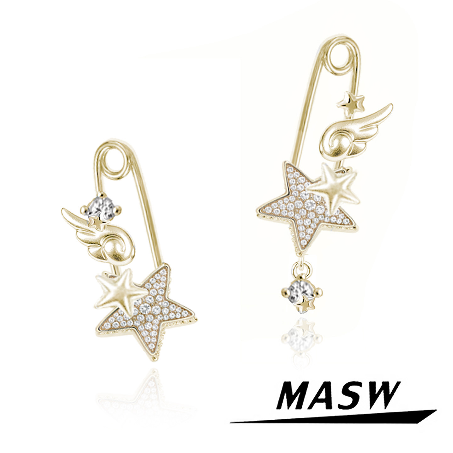 MASW麻秀高级满钻别针星芒耳环女图片
