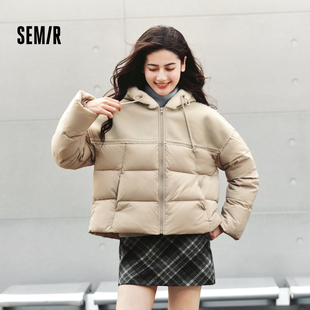 毛绒连帽面包服潮流 新款 森马棉服女拼接宽松棉衣复古时尚 2024冬季