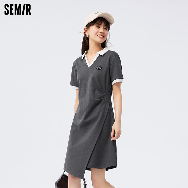 [商场同款]森马连衣裙女收腰运动休闲2023夏季新款短裙不对称撞色