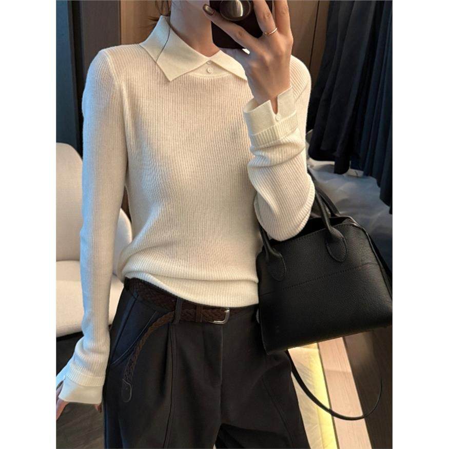 秋冬高级感白色polo翻领羊毛针织衫女气质修身毛衣内搭打底衫上衣,女装/女士精品,毛针织衫,淘宝优惠券,粉丝福利购,淘宝优惠卷