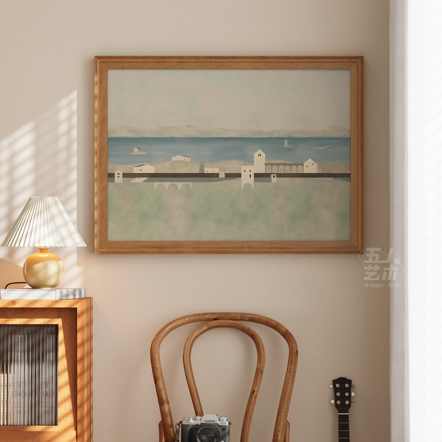 原木风客厅装饰画中古风玄关挂画