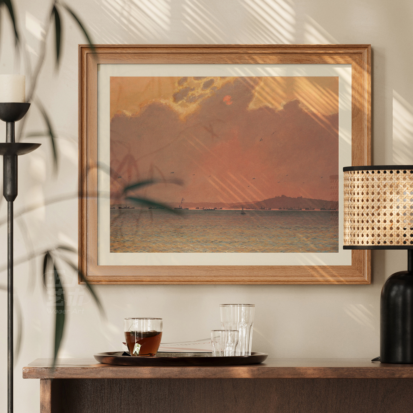 海景》南洋中古风客厅装饰画法式复古走廊玄关柜挂画风景艺术壁画