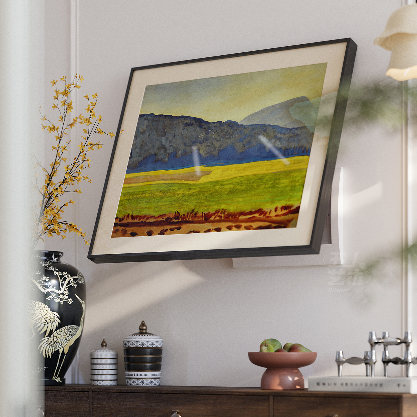 背有靠山》中古风电表箱装饰画多媒体配电箱遮挡复古高级感壁挂画图片