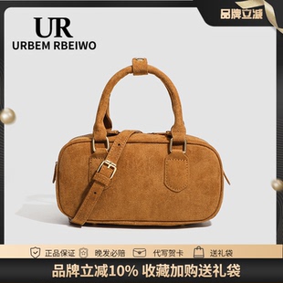 UR包包女秋冬小众质感保龄球包麂皮绒磨砂质感枕头包单肩斜挎包