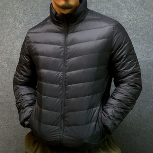 立领连帽轻薄羽绒服男短款纯色防钻绒黑色简约保暖外套面包服
