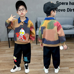 奥特曼衣服男童冬装POLO衫春秋套装2025新款儿童帅气秋季两件套潮