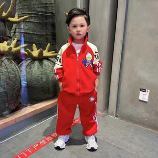 男童秋装亮灯拉条卫衣套装儿童长袖运动服帅气奥特曼衣服两件套潮
