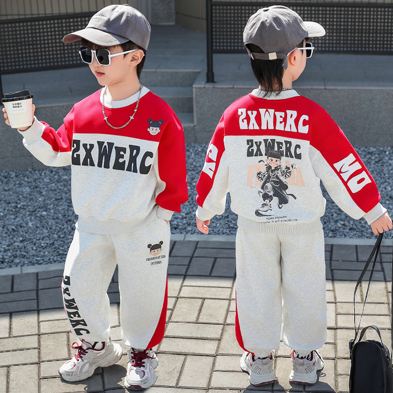 男童春秋装拼色套装运动服两件套