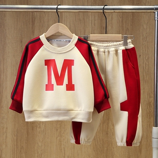 男童春装字母套装运动时髦潮儿童衣服春秋休闲卫衣两件套帅气洋气