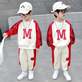 男童春装字母套装时髦潮2025新款儿童衣服春秋休闲卫衣两件套洋气