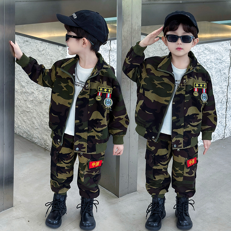 男童春秋装吃鸡迷彩套装2025儿童特种兵两件套帅气迷彩服军训童装