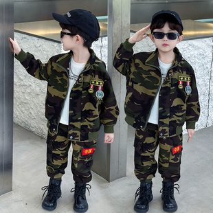 男童春秋装吃鸡迷彩套装2025儿童特种兵两件套帅气迷彩服军训童装