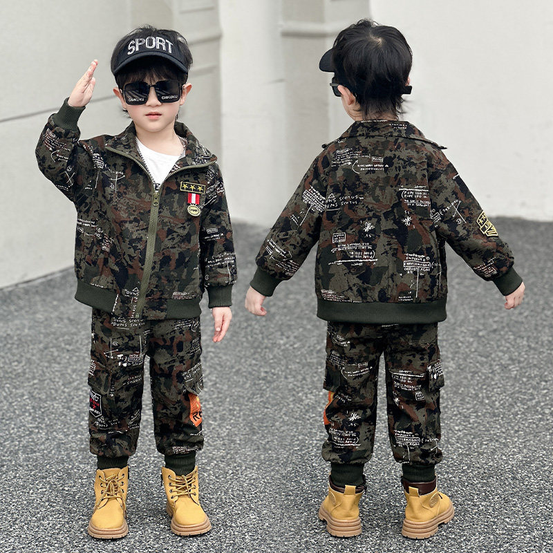 男童春秋装吃鸡迷彩套装儿童运动服秋季特种兵两件套帅气童装潮酷