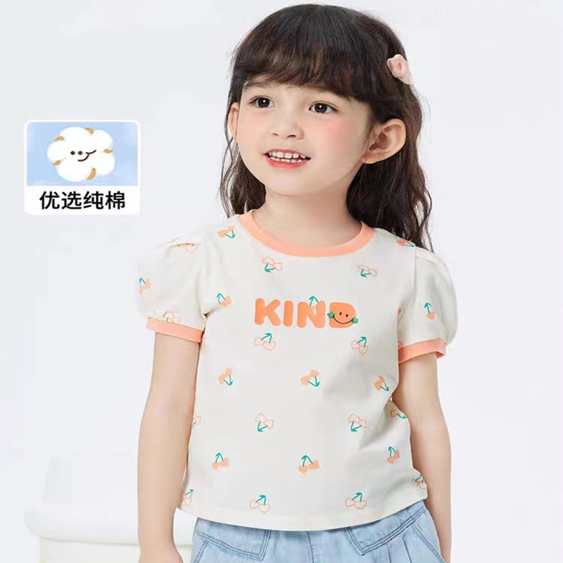 清货正品儿童T恤女小童短袖宝宝夏季装2025新款纯棉泡泡袖上衣潮