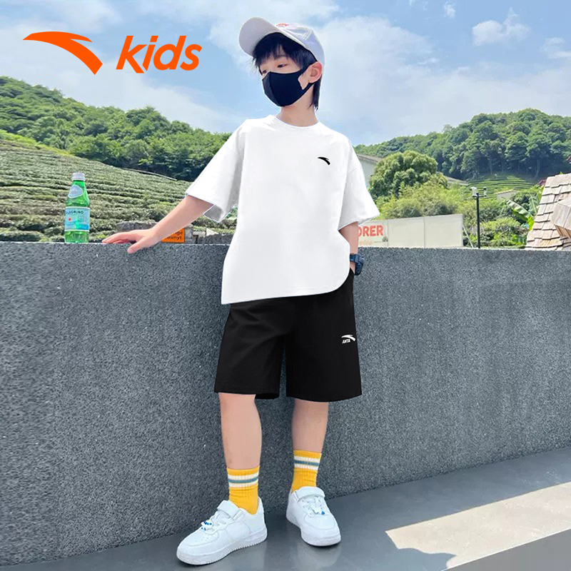安踏童装男童套装夏季2025新款儿童运动服装棉感短裤T恤夏装纯色